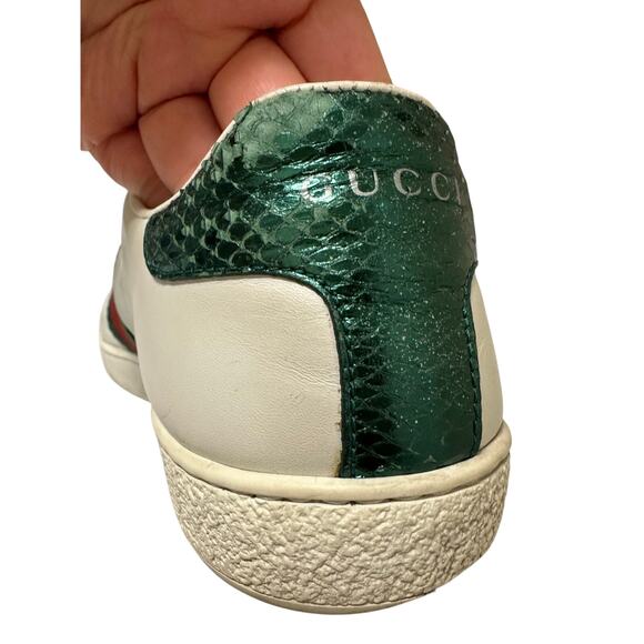 Gucci Ace Web Heart Leather Sneakers White Red Green Size 37.5 / US 7.5 - Picture 7 of 14